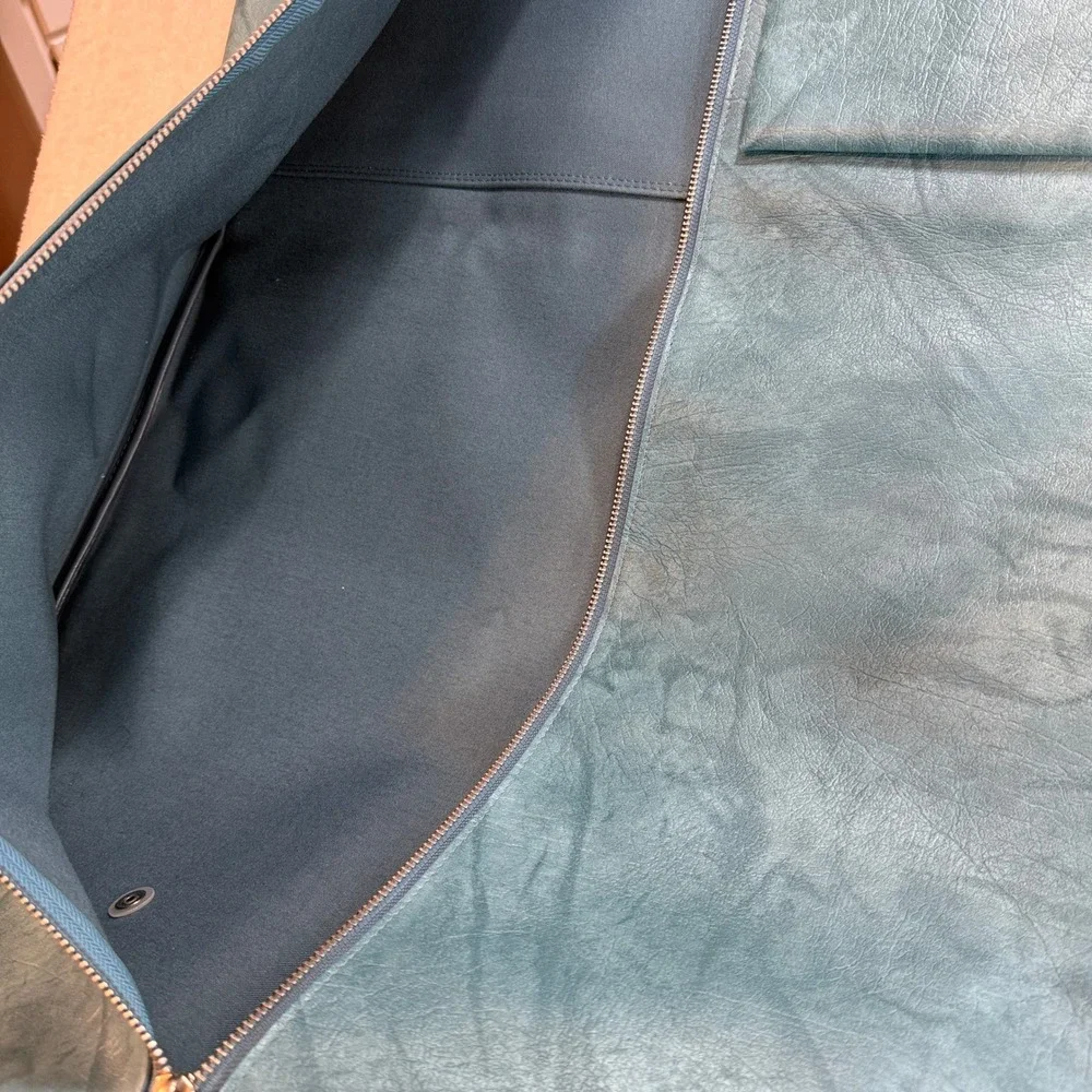 American Tourister Vintage Garment Bag Teal Blue Faux Leather Travel Suit Cover